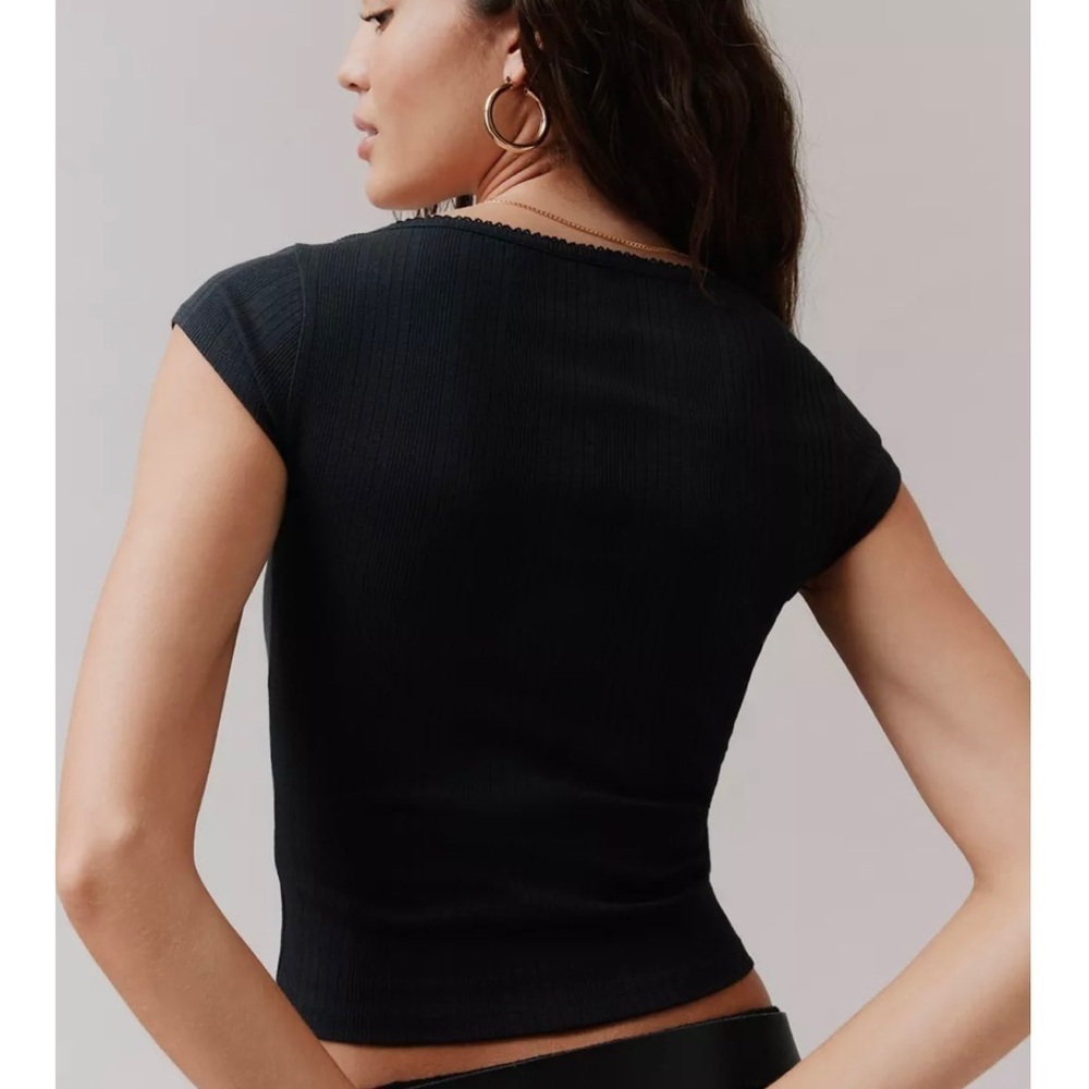 BDG Callie Baby Tee Ribbed Square Neck Cropped Top White XS Urban Outfitters - Picture 2 of 9